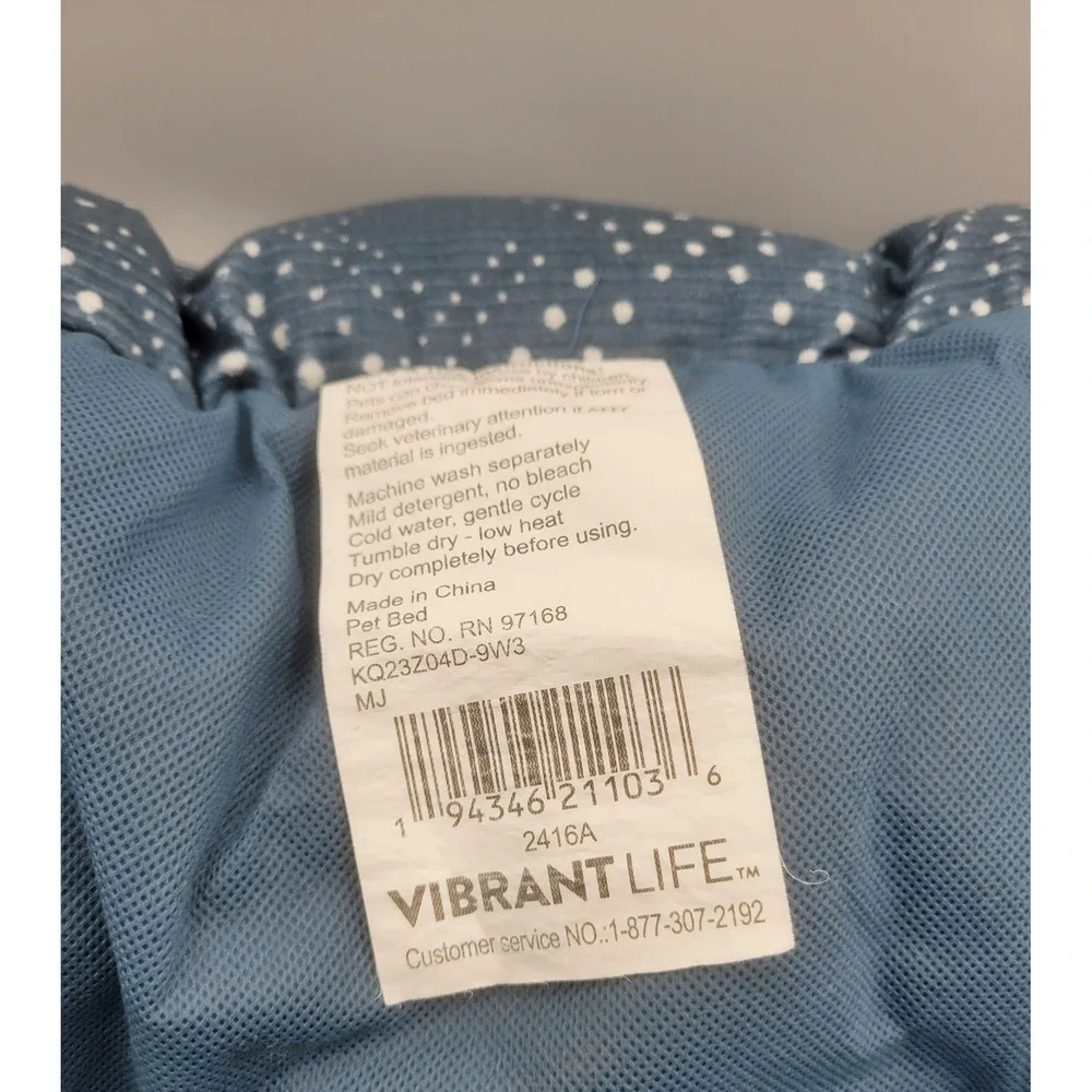 Vibrant Life Blue Polka Dot Corduroy Small Pet Bed Plush Faux Fur 18x15 KQ23Z04D